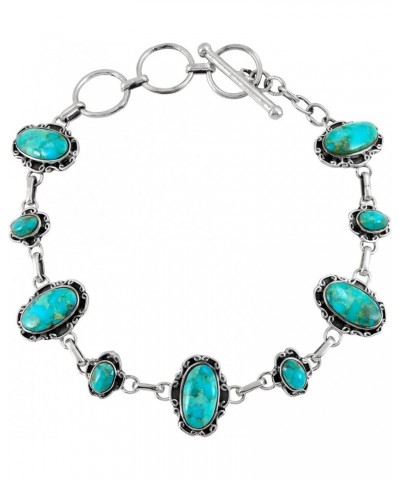 Turquoise Link Bracelet Sterling Silver 925 Genuine Turquoise & Gemstones Turquoise $44.52 Bracelets