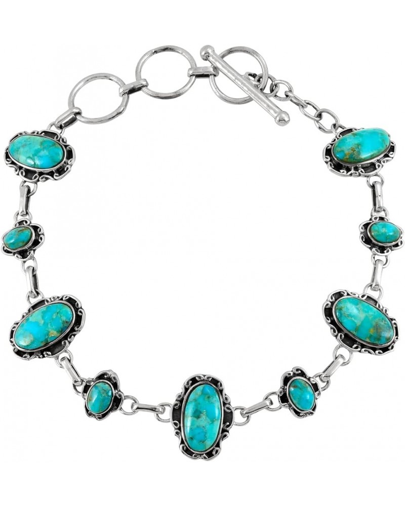 Turquoise Link Bracelet Sterling Silver 925 Genuine Turquoise & Gemstones Turquoise $44.52 Bracelets