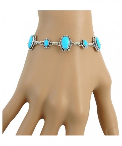 Turquoise Link Bracelet Sterling Silver 925 Genuine Turquoise & Gemstones Turquoise $44.52 Bracelets