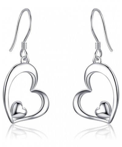 Sterling Silver Heart Dangle Drop Hooks Stud Earrings Heart Jewelry Gifts for Women Birthday A $18.80 Earrings