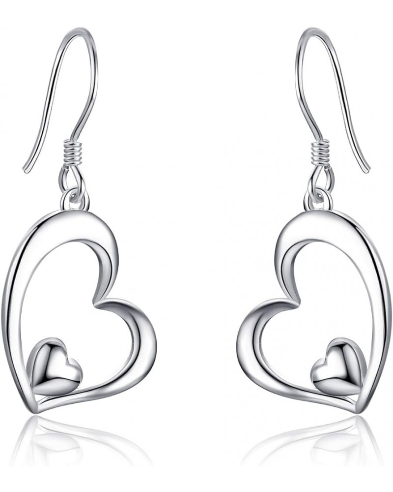 Sterling Silver Heart Dangle Drop Hooks Stud Earrings Heart Jewelry Gifts for Women Birthday A $18.80 Earrings