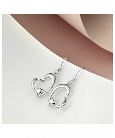 Sterling Silver Heart Dangle Drop Hooks Stud Earrings Heart Jewelry Gifts for Women Birthday A $18.80 Earrings