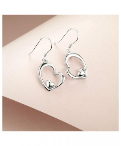 Sterling Silver Heart Dangle Drop Hooks Stud Earrings Heart Jewelry Gifts for Women Birthday A $18.80 Earrings