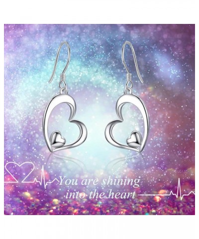 Sterling Silver Heart Dangle Drop Hooks Stud Earrings Heart Jewelry Gifts for Women Birthday A $18.80 Earrings