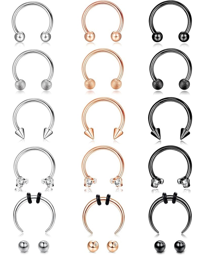 15 Pcs 16G Septum Rings For Women Men Hypoallergenic Surgical Stainless Steel Nose Ring Horseshoe Lip Rings Eyebrow Helix Dai...