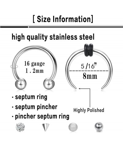 15 Pcs 16G Septum Rings For Women Men Hypoallergenic Surgical Stainless Steel Nose Ring Horseshoe Lip Rings Eyebrow Helix Dai...