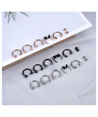 15 Pcs 16G Septum Rings For Women Men Hypoallergenic Surgical Stainless Steel Nose Ring Horseshoe Lip Rings Eyebrow Helix Dai...