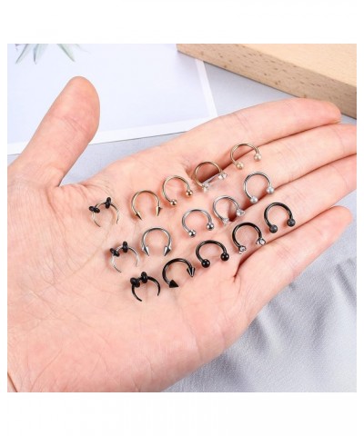 15 Pcs 16G Septum Rings For Women Men Hypoallergenic Surgical Stainless Steel Nose Ring Horseshoe Lip Rings Eyebrow Helix Dai...