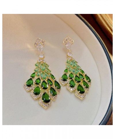 Fashion Earrings Stud Drop Dangle Earrings Drop Earrings Faux Green Crystal Feather Shape Elegant Vintage Gorgeous Gift Nonal...