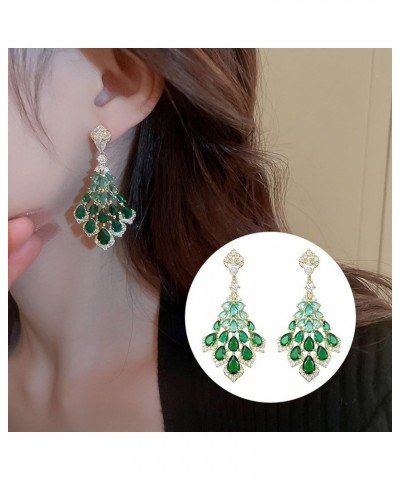 Fashion Earrings Stud Drop Dangle Earrings Drop Earrings Faux Green Crystal Feather Shape Elegant Vintage Gorgeous Gift Nonal...