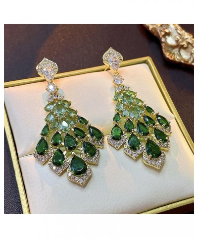 Fashion Earrings Stud Drop Dangle Earrings Drop Earrings Faux Green Crystal Feather Shape Elegant Vintage Gorgeous Gift Nonal...