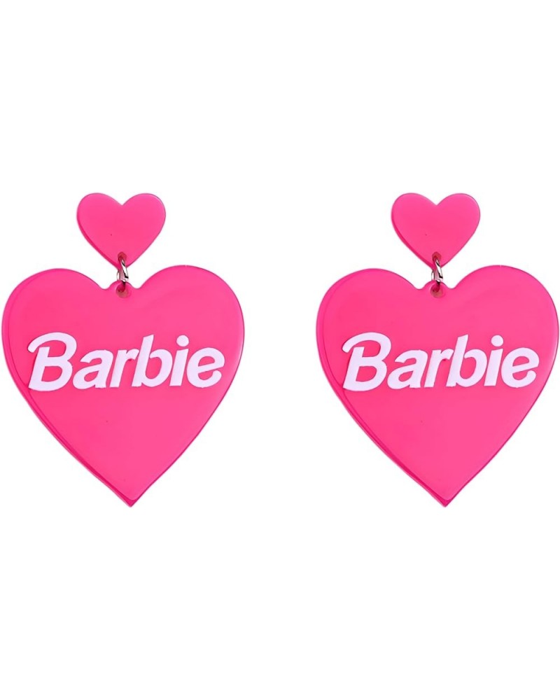 Lovely Cartoon Drop Dangle Earrings for Women Girls Double Heart/Fashion Boots/Pink Girl Lightweight Snap Earrings Pink Barbi...