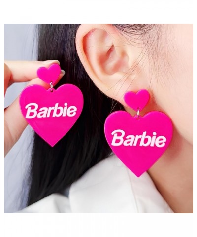 Lovely Cartoon Drop Dangle Earrings for Women Girls Double Heart/Fashion Boots/Pink Girl Lightweight Snap Earrings Pink Barbi...