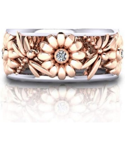 Silver rings Women's Elegant Sunflower Dragonfly Hollow Finger Ring Band Jewelry Cubic Zirconia Ring with Side Stone Copper L...