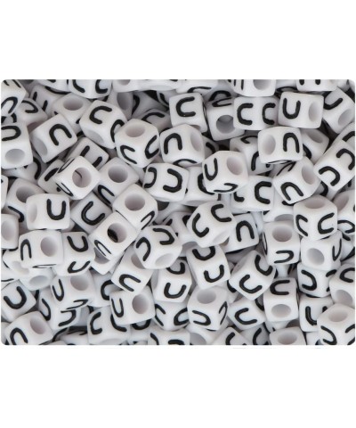 White Opaque 7mm Cube Alpha Beads - Black Letter (75pcs) (Letter T) Letter U $5.85 Body Jewelry