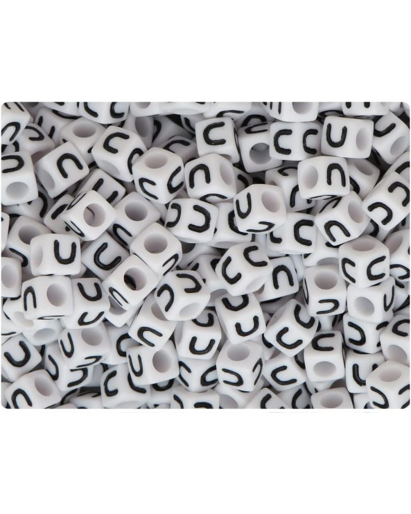 White Opaque 7mm Cube Alpha Beads - Black Letter (75pcs) (Letter T) Letter U $5.85 Body Jewelry