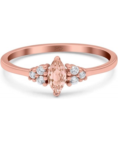 Marquise Art Deco Engagement Ring Round 3 Stone Simulated Cubic Zirconia 925 Sterling Silver Rose Tone, Simulated Morganite C...