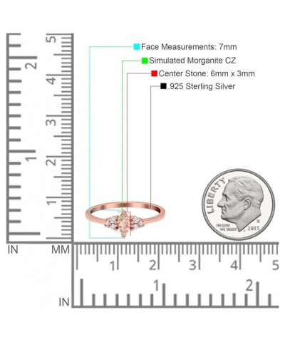 Marquise Art Deco Engagement Ring Round 3 Stone Simulated Cubic Zirconia 925 Sterling Silver Rose Tone, Simulated Morganite C...