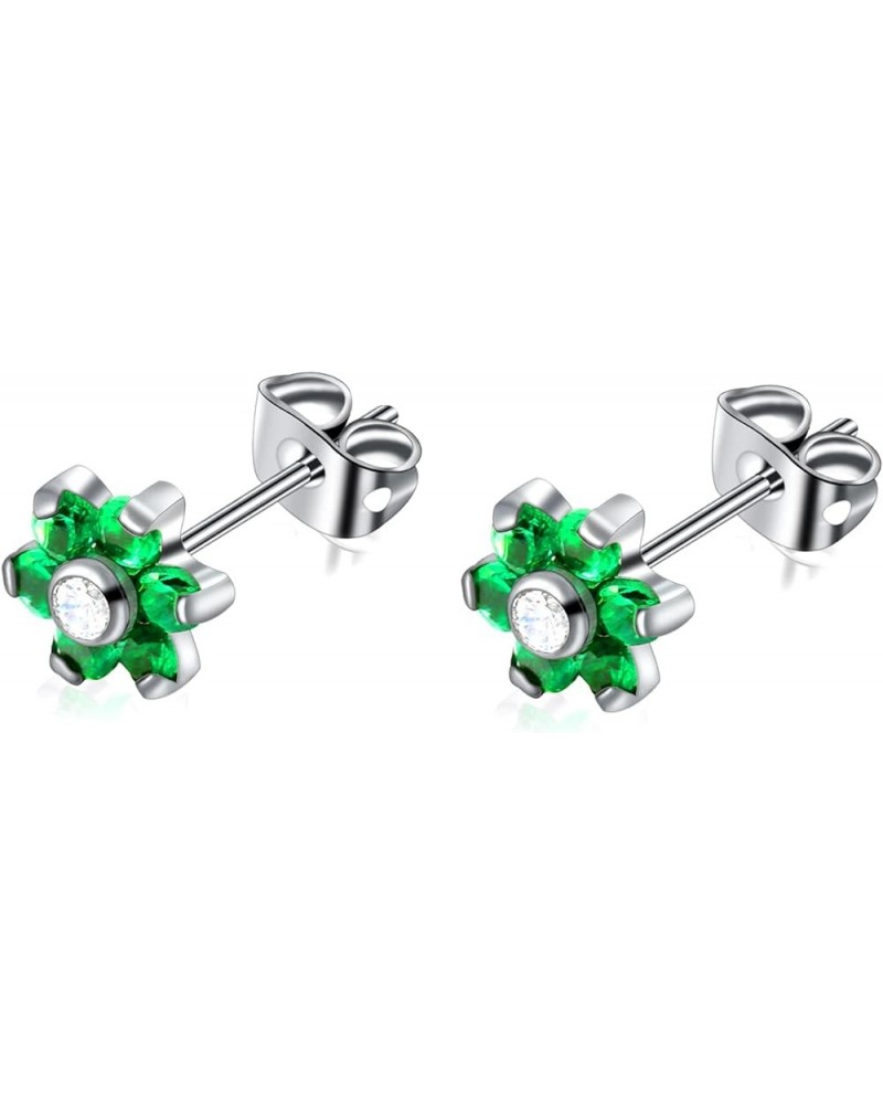 Titanium Cubic Zirconia CZ Stud Earrings Labret Flower Earrings for Sensitive Ear Hypoallergenic Nickel Free Ear Stud 18g Cry...