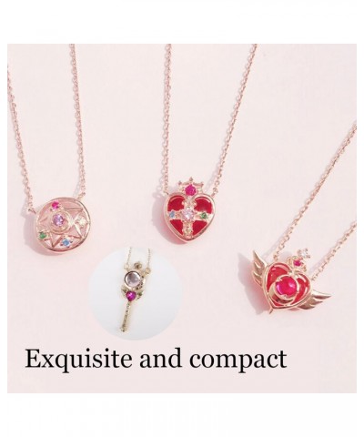 4 Pcs Anime Necklace - Pink Magic Stick Gold Necklace for Women's Day Valentine's Day Birthday $9.17 Necklaces