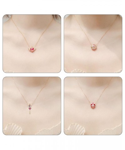 4 Pcs Anime Necklace - Pink Magic Stick Gold Necklace for Women's Day Valentine's Day Birthday $9.17 Necklaces