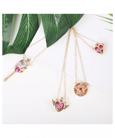 4 Pcs Anime Necklace - Pink Magic Stick Gold Necklace for Women's Day Valentine's Day Birthday $9.17 Necklaces