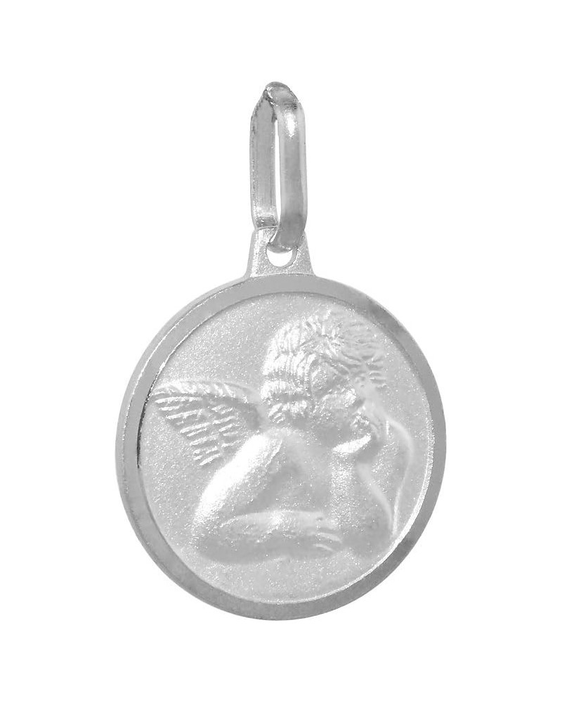 15mm Small Sterling Silver Guardian Angel Medal Necklace 5/8 inch Round Nickel Free Italy 16-30 inch with 20 Inch Box_Chain $...