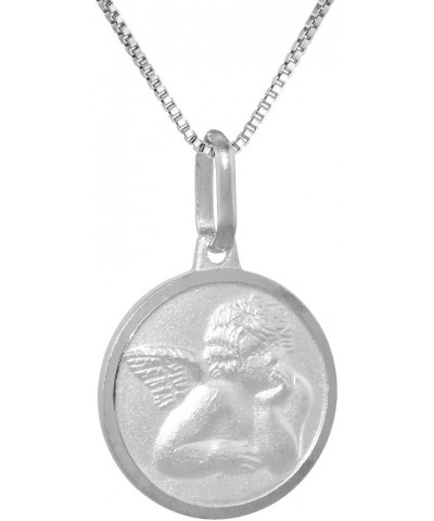 15mm Small Sterling Silver Guardian Angel Medal Necklace 5/8 inch Round Nickel Free Italy 16-30 inch with 20 Inch Box_Chain $...