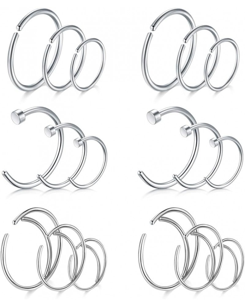 Nose Rings Hoop Nose Ring Surgical Steel 20g Gauge 8mm 10mm 12mm Piercing Hoops Jewelry silver-3 style nose hoops-18pcs $7.27...