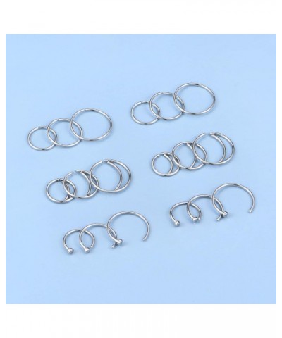 Nose Rings Hoop Nose Ring Surgical Steel 20g Gauge 8mm 10mm 12mm Piercing Hoops Jewelry silver-3 style nose hoops-18pcs $7.27...