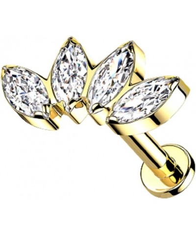 16GA G23 Implant Grade Titanium Four Marquise CZ Crystal Fan Internally Threaded Stud Gold Tone $10.64 Body Jewelry