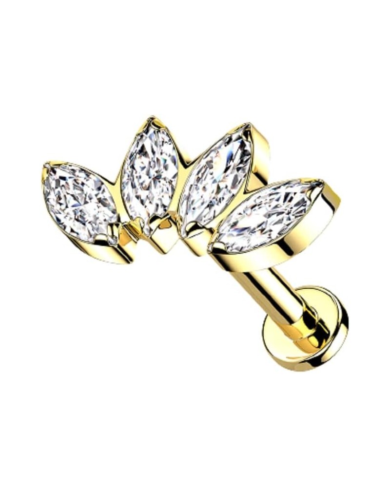 16GA G23 Implant Grade Titanium Four Marquise CZ Crystal Fan Internally Threaded Stud Gold Tone $10.64 Body Jewelry