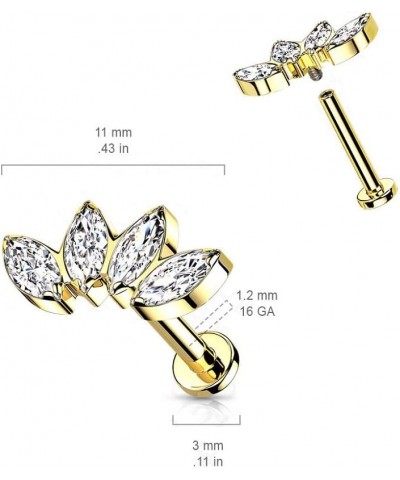 16GA G23 Implant Grade Titanium Four Marquise CZ Crystal Fan Internally Threaded Stud Gold Tone $10.64 Body Jewelry