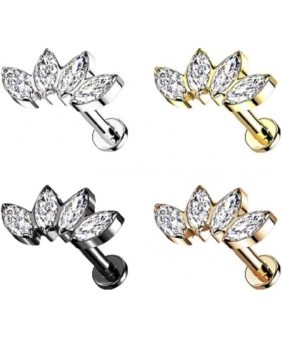 16GA G23 Implant Grade Titanium Four Marquise CZ Crystal Fan Internally Threaded Stud Gold Tone $10.64 Body Jewelry