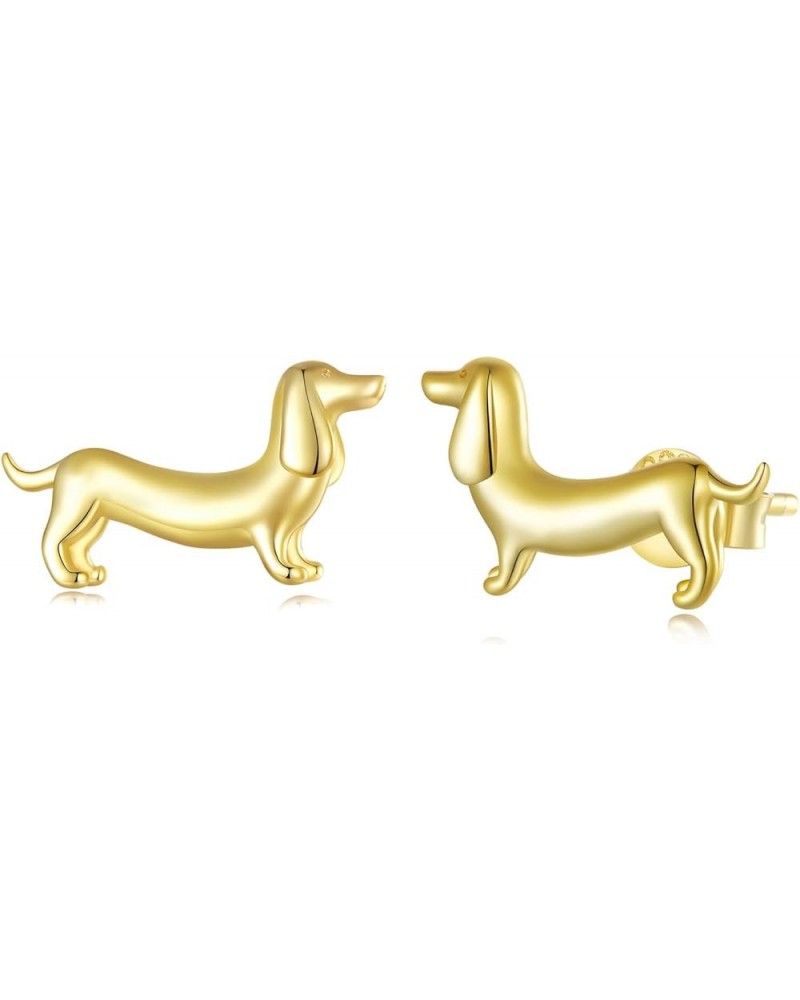 925 Sterling Silver Cute Dachshund Stud Earrings Puppy Dog Earrings for Women Animal Hypoallergenic Earrings Fine Jewelry Gol...