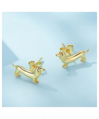 925 Sterling Silver Cute Dachshund Stud Earrings Puppy Dog Earrings for Women Animal Hypoallergenic Earrings Fine Jewelry Gol...