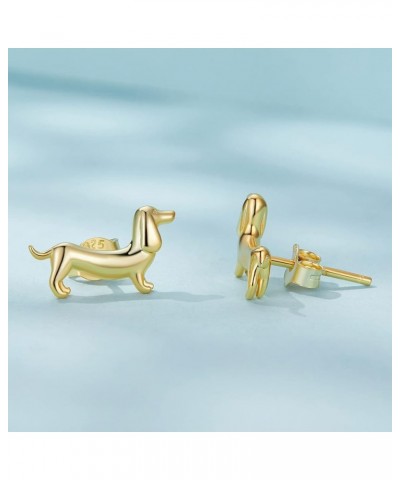 925 Sterling Silver Cute Dachshund Stud Earrings Puppy Dog Earrings for Women Animal Hypoallergenic Earrings Fine Jewelry Gol...