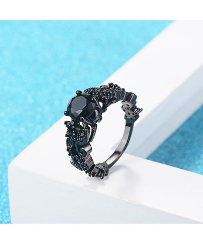 Black Boho Style Antique Gothic Skull Ring Oxidized Finished Round Cut Created Black Spinel CZ Cubic Zirconia Filled Engageme...