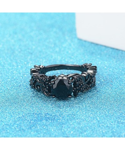 Black Boho Style Antique Gothic Skull Ring Oxidized Finished Round Cut Created Black Spinel CZ Cubic Zirconia Filled Engageme...