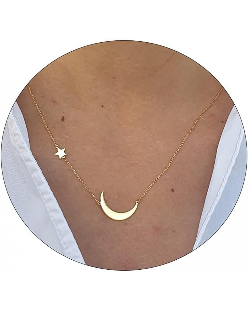 Gold Necklace for Women Moon and Star Necklace Dainty David Star Pendant Necklace 14k Gold/Silver Crescent Moon Necklace Simp...