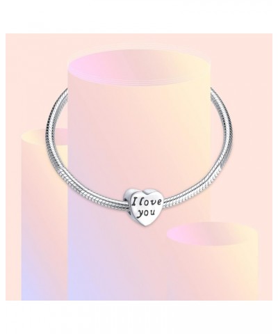 Heart & Love Charm for Bracelets 925 Silver Beads for Women's Bracelets & Necklaces Dangle Pendant for Mother's Day I Love Yo...