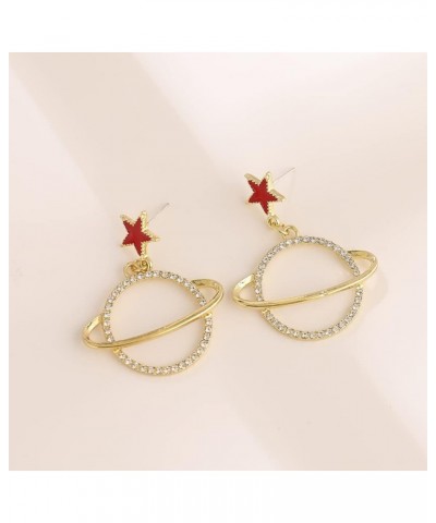 Planet Pendant Earrings Star Stud Earrings Rhinestone Saturn Dangle&Drop Earrings for Women Girls Jewelry Red Star $8.24 Earr...