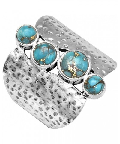 .925 Sterling Silver Blue Copper Turquoise Hammered Wide Band Boho Ring $26.09 Rings