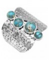 .925 Sterling Silver Blue Copper Turquoise Hammered Wide Band Boho Ring $26.09 Rings