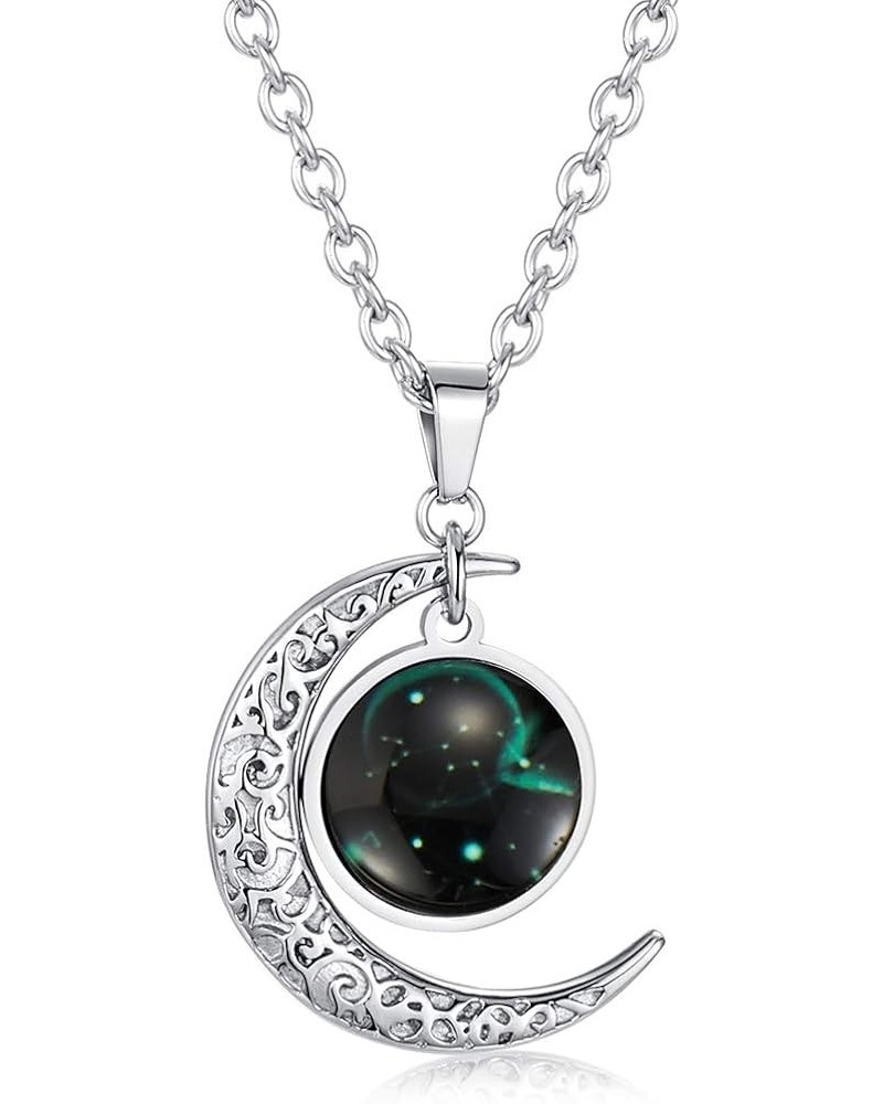 Stainless Steel Crescent Moon 12 Constellation Zodiac Sign Luminous Pendant Necklace Glow in the Dark Sagittarius $10.00 Neck...