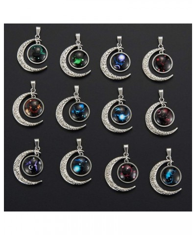 Stainless Steel Crescent Moon 12 Constellation Zodiac Sign Luminous Pendant Necklace Glow in the Dark Sagittarius $10.00 Neck...