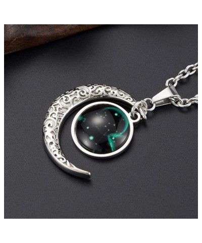 Stainless Steel Crescent Moon 12 Constellation Zodiac Sign Luminous Pendant Necklace Glow in the Dark Sagittarius $10.00 Neck...