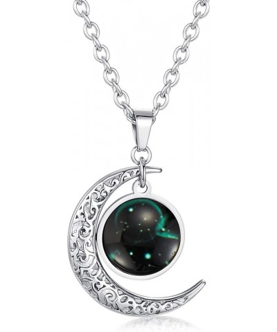 Stainless Steel Crescent Moon 12 Constellation Zodiac Sign Luminous Pendant Necklace Glow in the Dark Sagittarius $10.00 Neck...