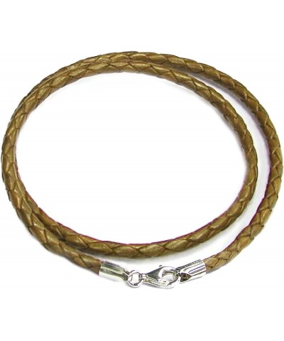 925 Sterling Silver Round Natural Leather Cord 3mm Choker Necklace For European Bead Charms Braided Gold-tone 18 Inches $10.3...