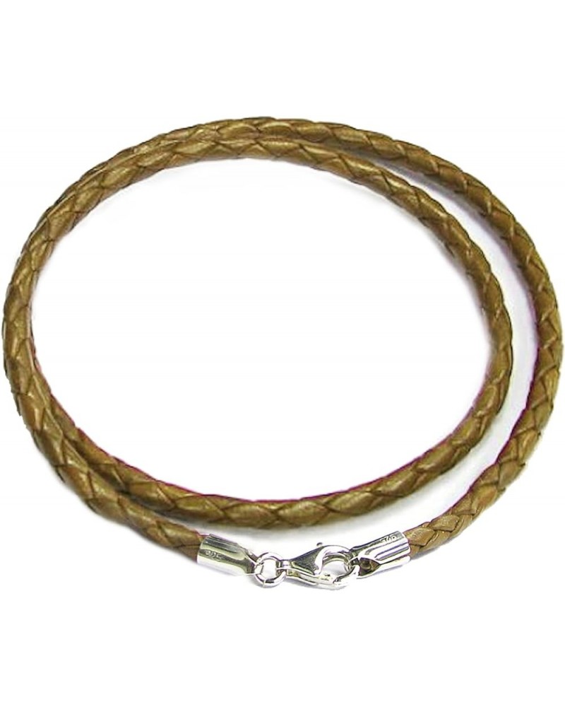 925 Sterling Silver Round Natural Leather Cord 3mm Choker Necklace For European Bead Charms Braided Gold-tone 18 Inches $10.3...